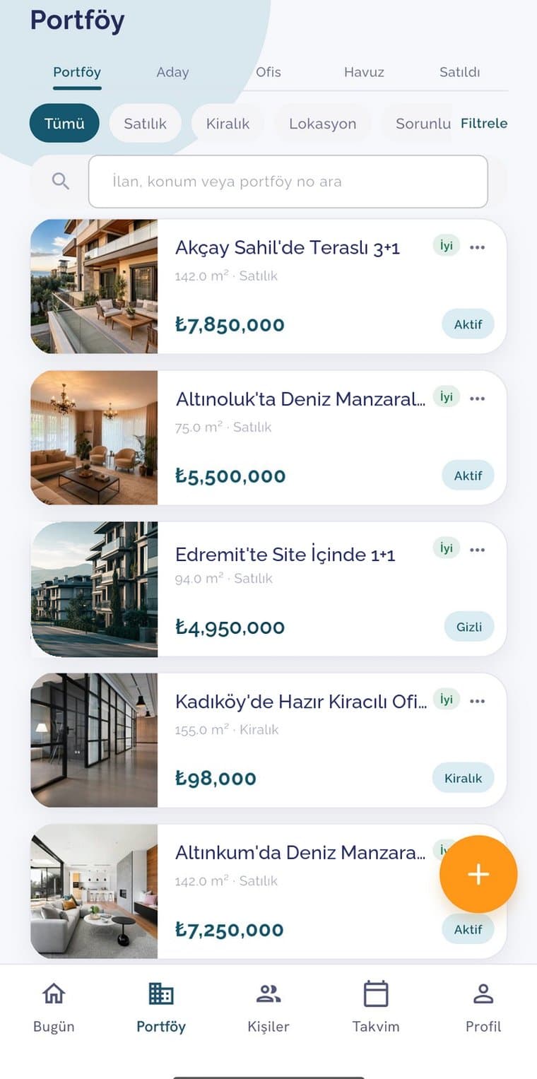 EmlakDiyo portföy listesi ekranı